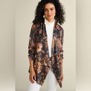Soft Surrounding Shape Drape Faux Suede Jacket Dark Romantic Floral  XL Boho